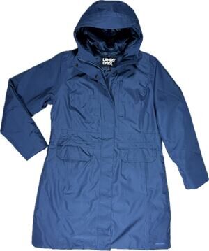 LAND’S END Sz Lg Waterproof Lightly Insulated Rain Coat Jacket Hooded Mid Length